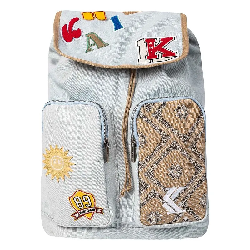 Þveginn denim prentaður bakpoki